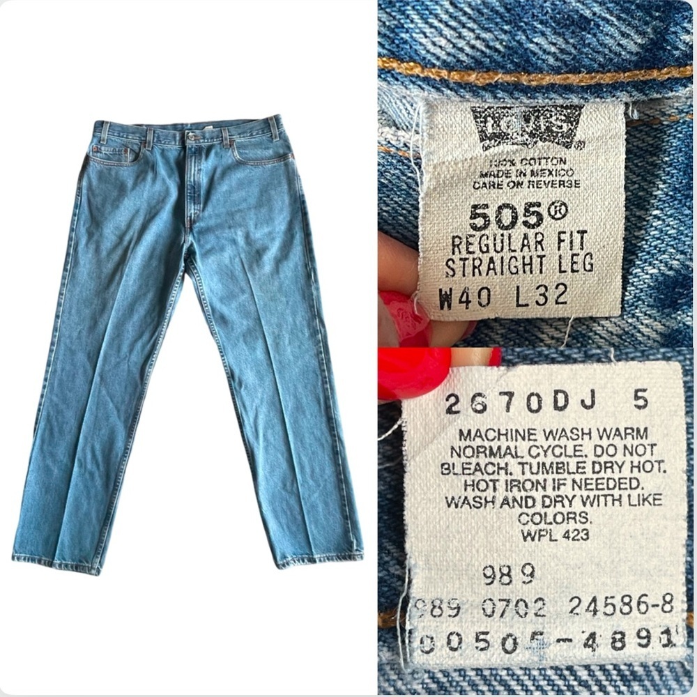 Vintage Levi's 505 Jeans Mens 40x32 Regular Fit Straight Leg Medium Thick Denim